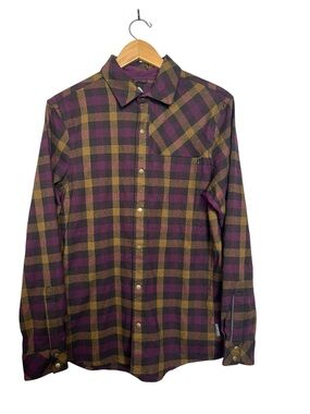 Club Ride Shaka Jersey Snap Front Plaid Flannel Mens Size M Purple/Yellow Shirt